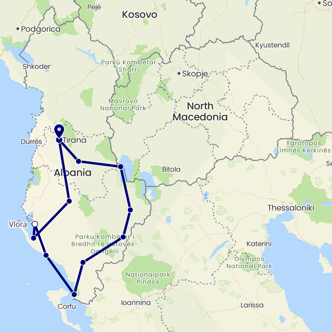 Albania Photography Workshop Itinerary Map